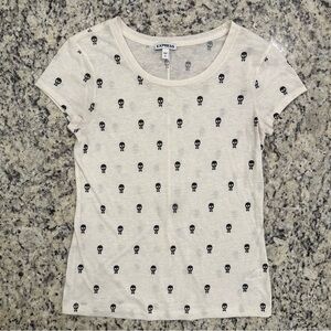 Express Women’s Size S White Short-Sleeve T-Shirt with Little Black Skulls